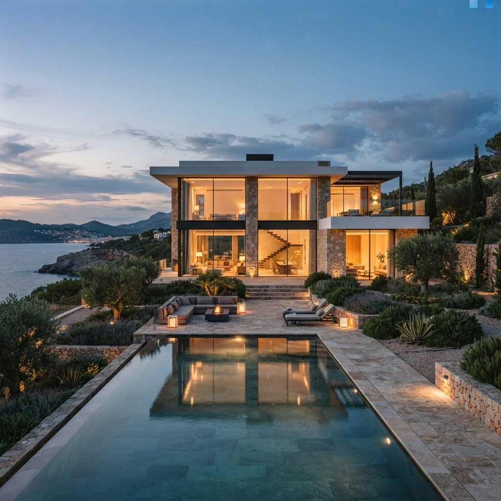 Villa de lujo al atardecer